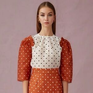 Orange and white polka dot top Keepsake Size 6